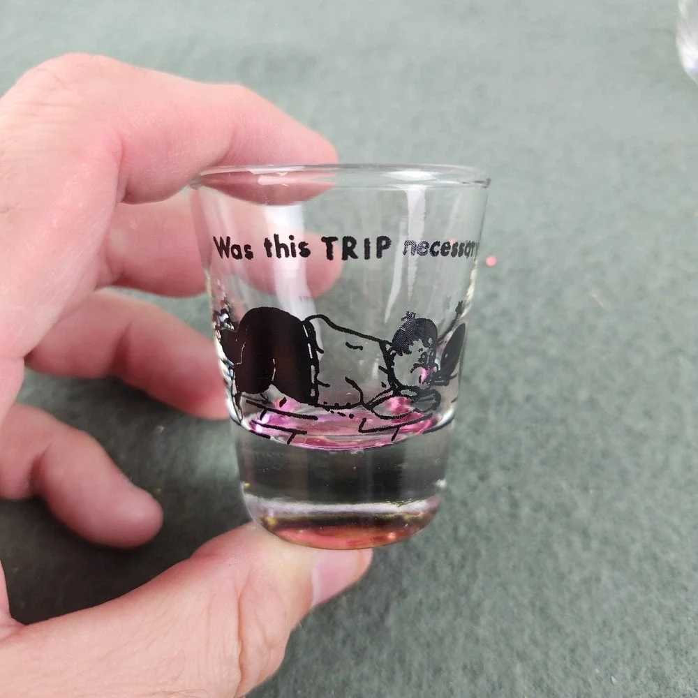 3 Lot Vintage Glass Shot Glass Drinking Cartoon Barware Night Cap‎ Fox Hunt
